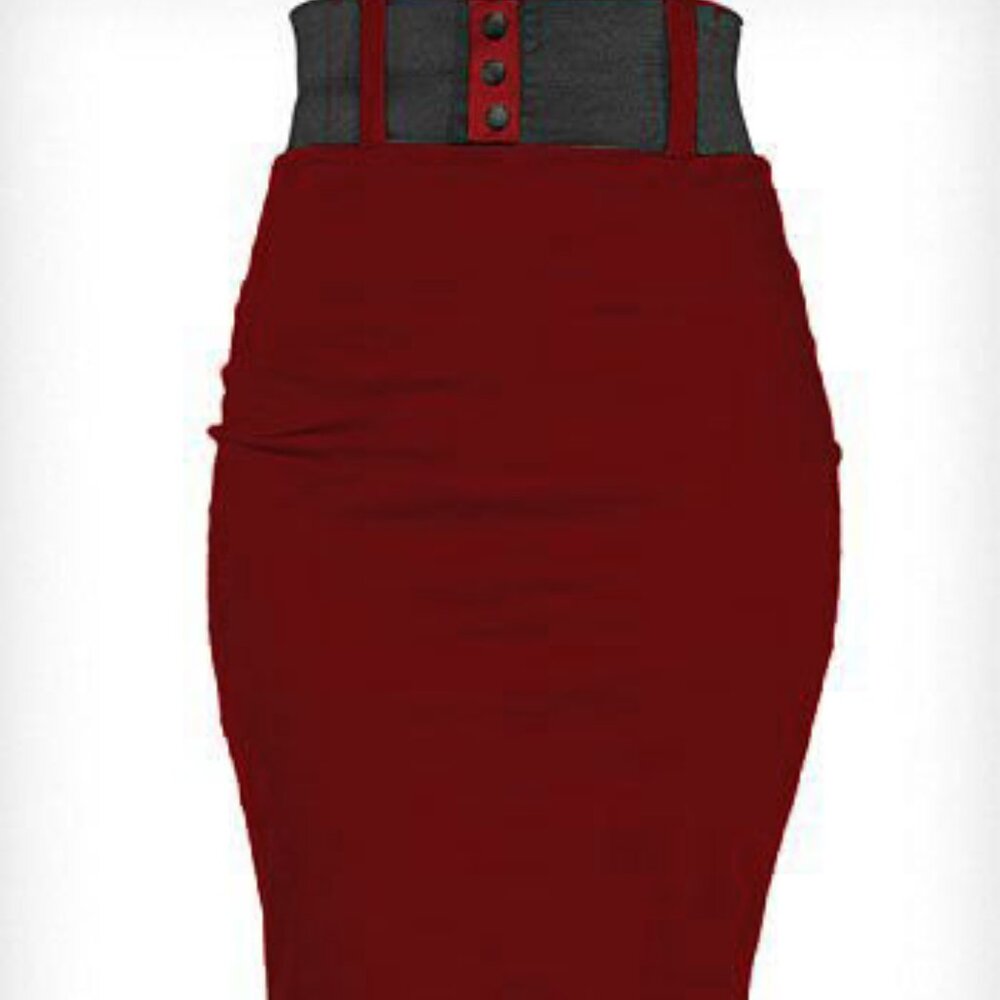 LG/XL NWT Rocksteady Pinup Retro Rockabilly Burgundy Pencil Skirt Modcloth - Picture 3 of 10